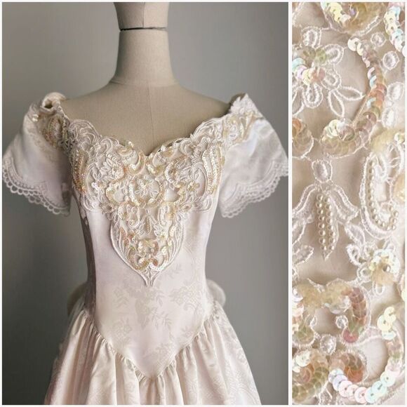 VTG Jessica McClintock Bridal Off the Shoulders Princess Ball Gown Prom Wedding - Picture 2 of 5